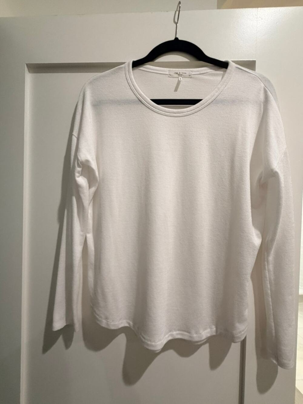 Rag & Bone White The Essential Crew Neck Long Sleeve Tee - Size S